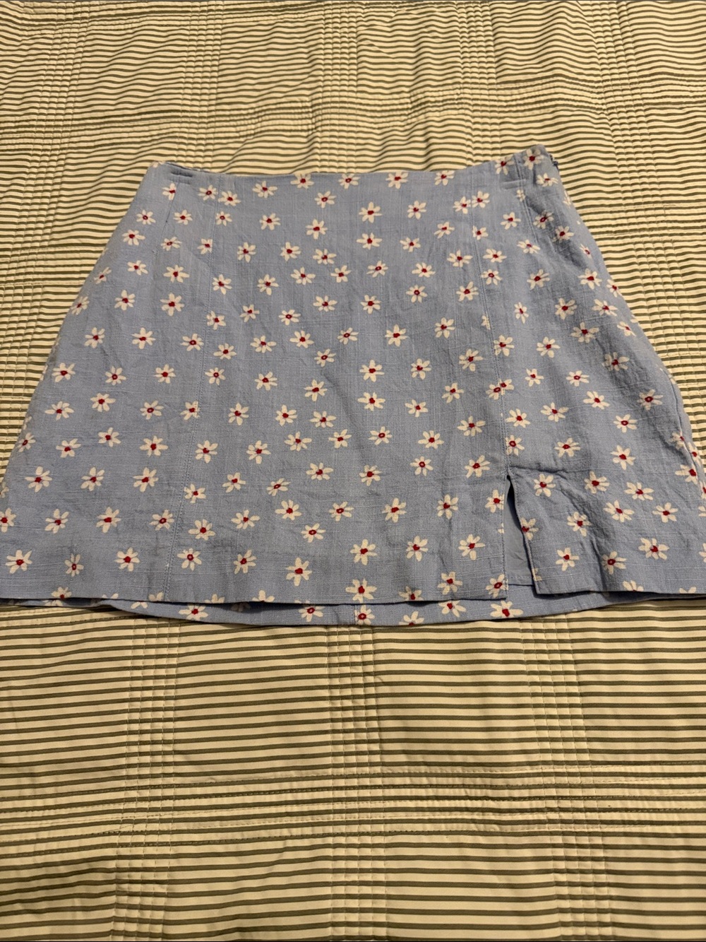 Light Blue Floral Mini Skirt with Side Slit
